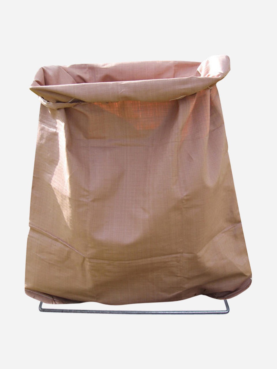 Gubba garden cleanup bag with tie and stand, durable fabric for collecting leaves and yard debris during outdoor gardening.