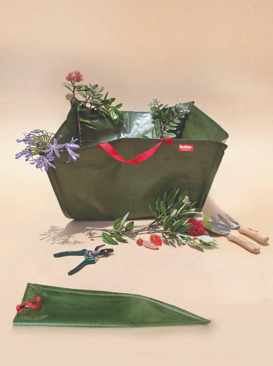 Gubba Garden Bag wrapped for storage, durable outdoor fabric with handles for easy carrying and gardening cleanup.