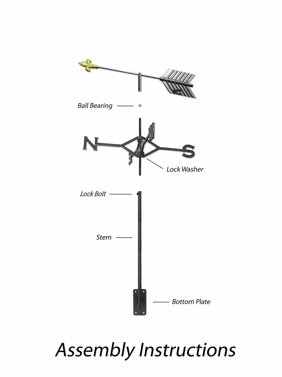 Gubba Weathervane Arrow showing detailed metalwork and directional pointer for garden display — Bugg