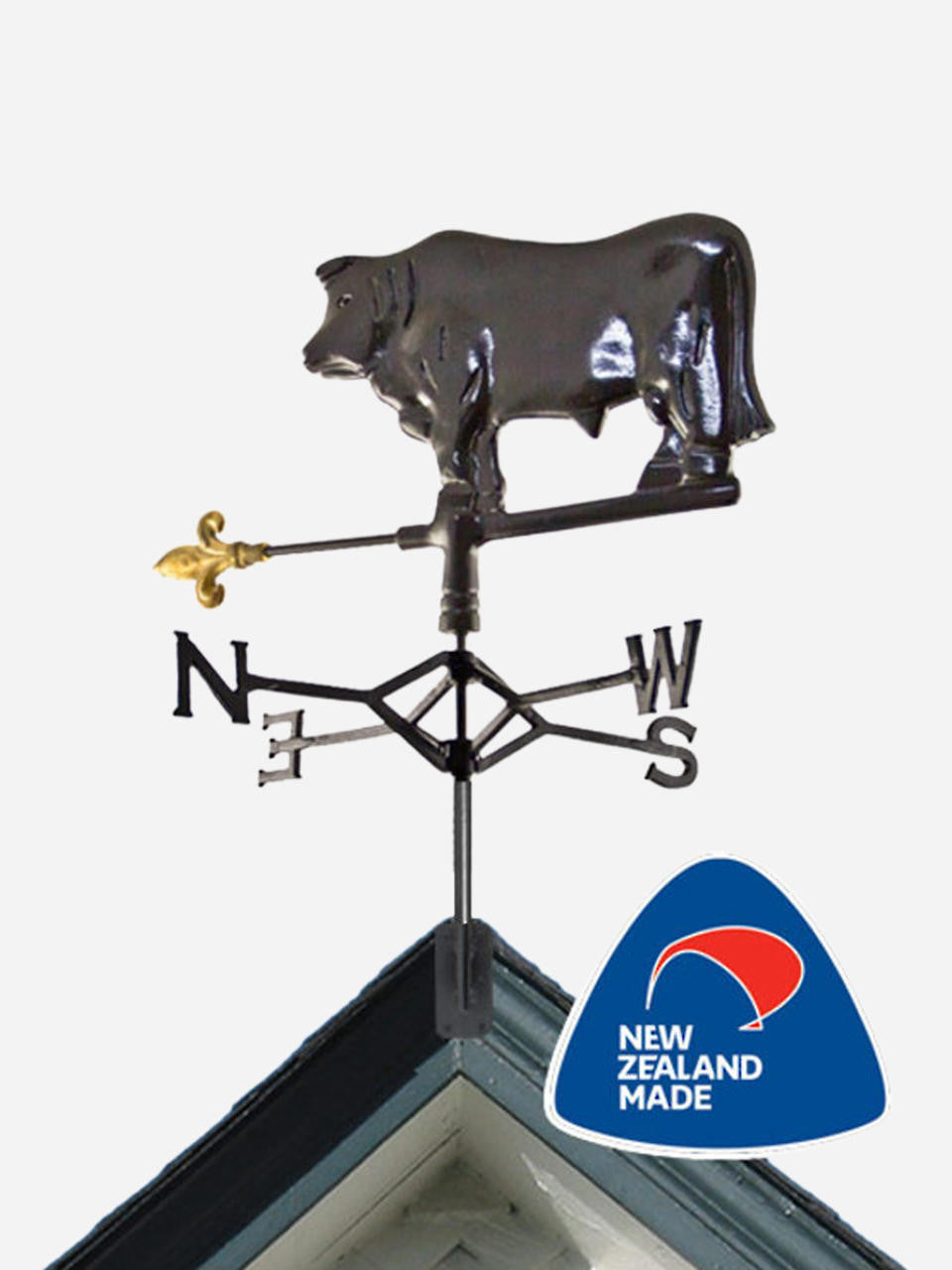 Gubba Weathervane Bull showing detailed metal casting for rooftop or garden pole mounting — Bugg