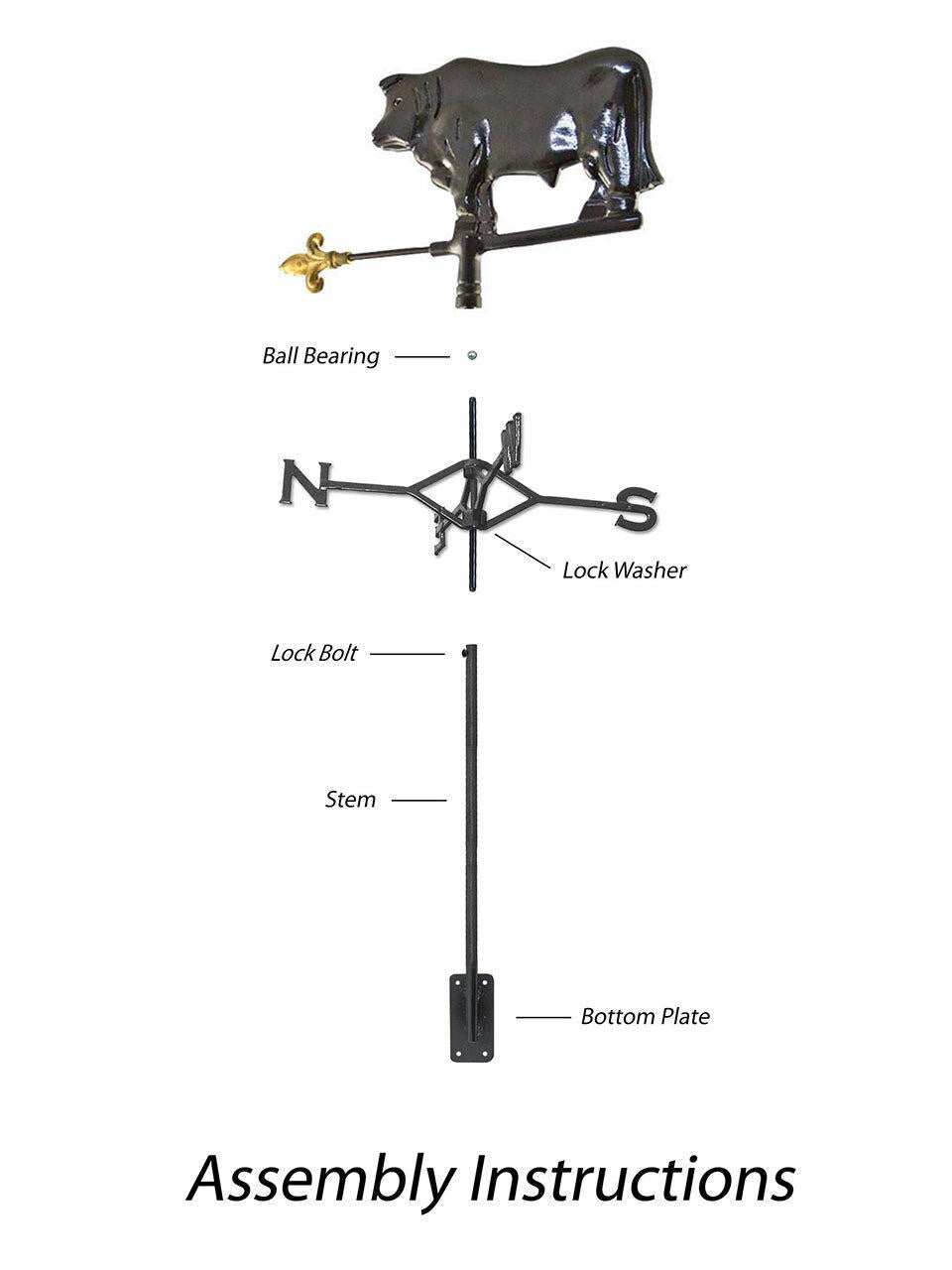 Gubba Weathervane Bull, decorative metal weathervane for outdoor garden and lifestyle settings — Bugg