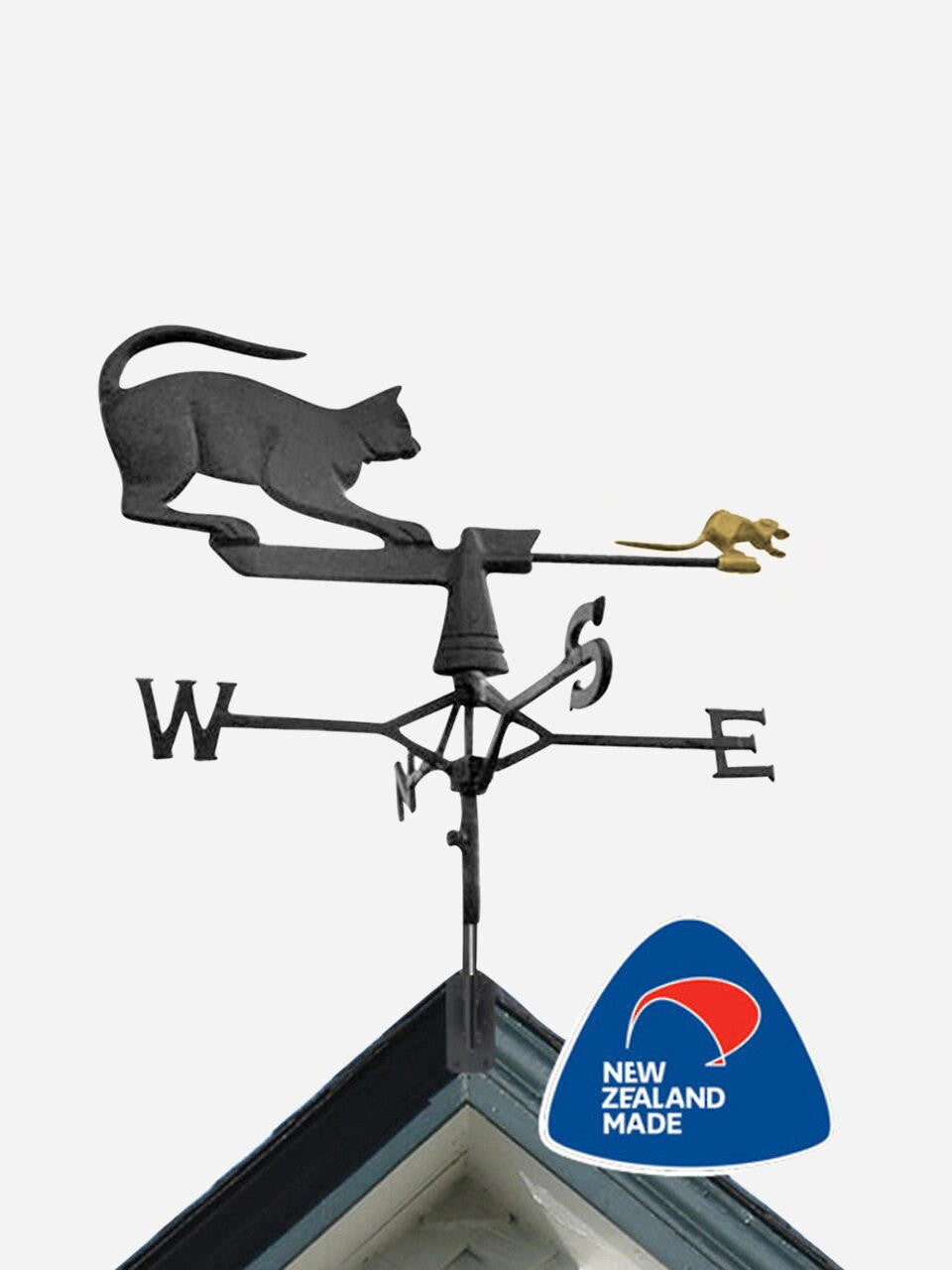 Gubba Weathervane Cat showing detailed metal silhouette for garden pole or rooftop display — Bugg