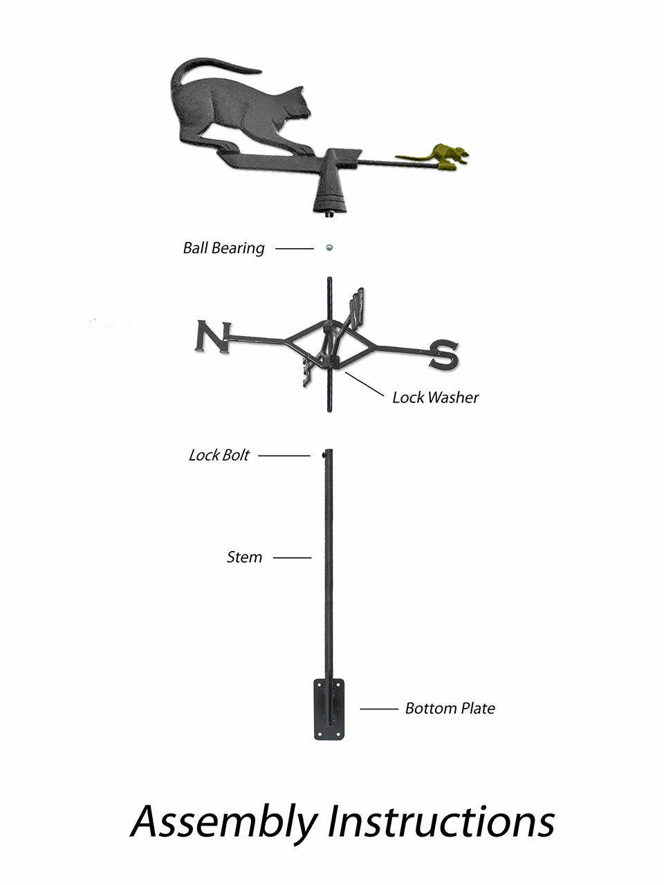 Gubba Weathervane Cat, decorative outdoor weathervane with playful cat design — Bugg