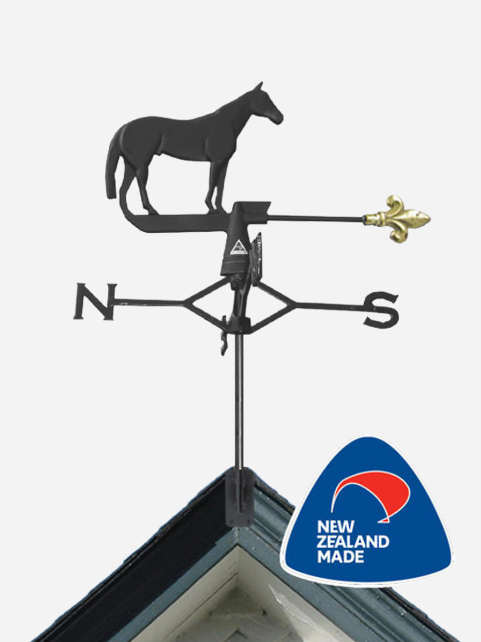 Gubba Weathervane Horse showing detailed metal silhouette for garden pole mounting — Bugg