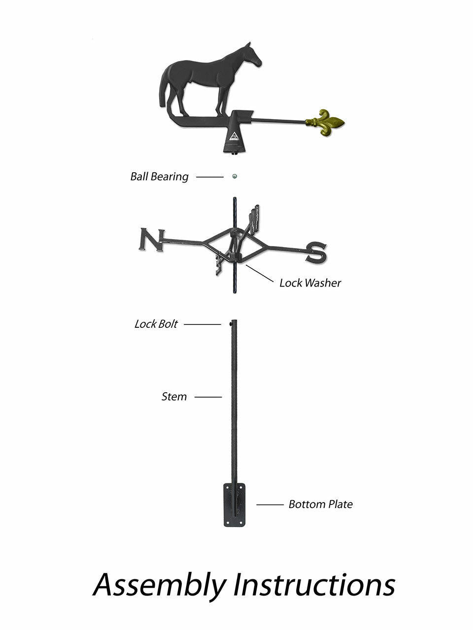 Gubba Weathervane Horse, decorative outdoor weathervane with classic horse design — Bugg