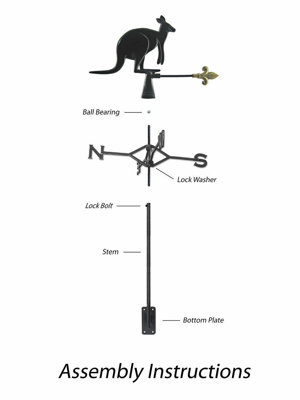 Gubba Weathervane Kangaroo showing detailed metal silhouette for outdoor pole display — Bugg