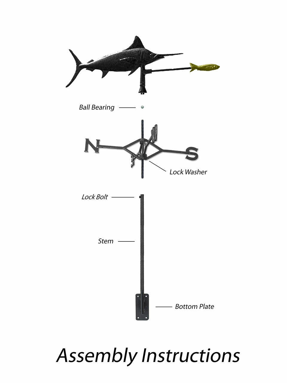 Gubba Weathervane Marlin showing detailed metal silhouette for outdoor garden or rooftop use — Bugg