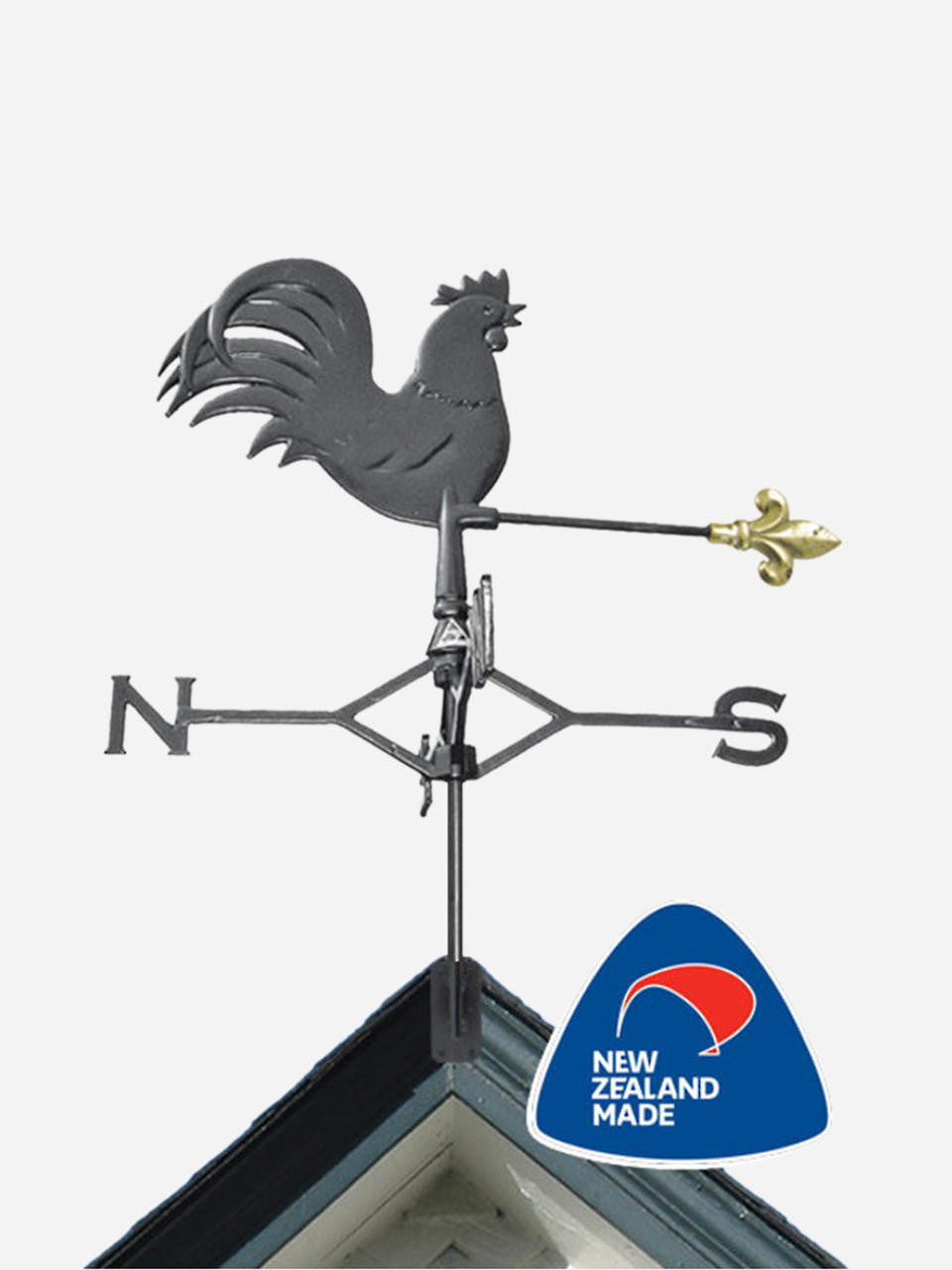 Gubba Weathervane Rooster showing fine metalwork detail for rooftop or garden pole display — Bugg