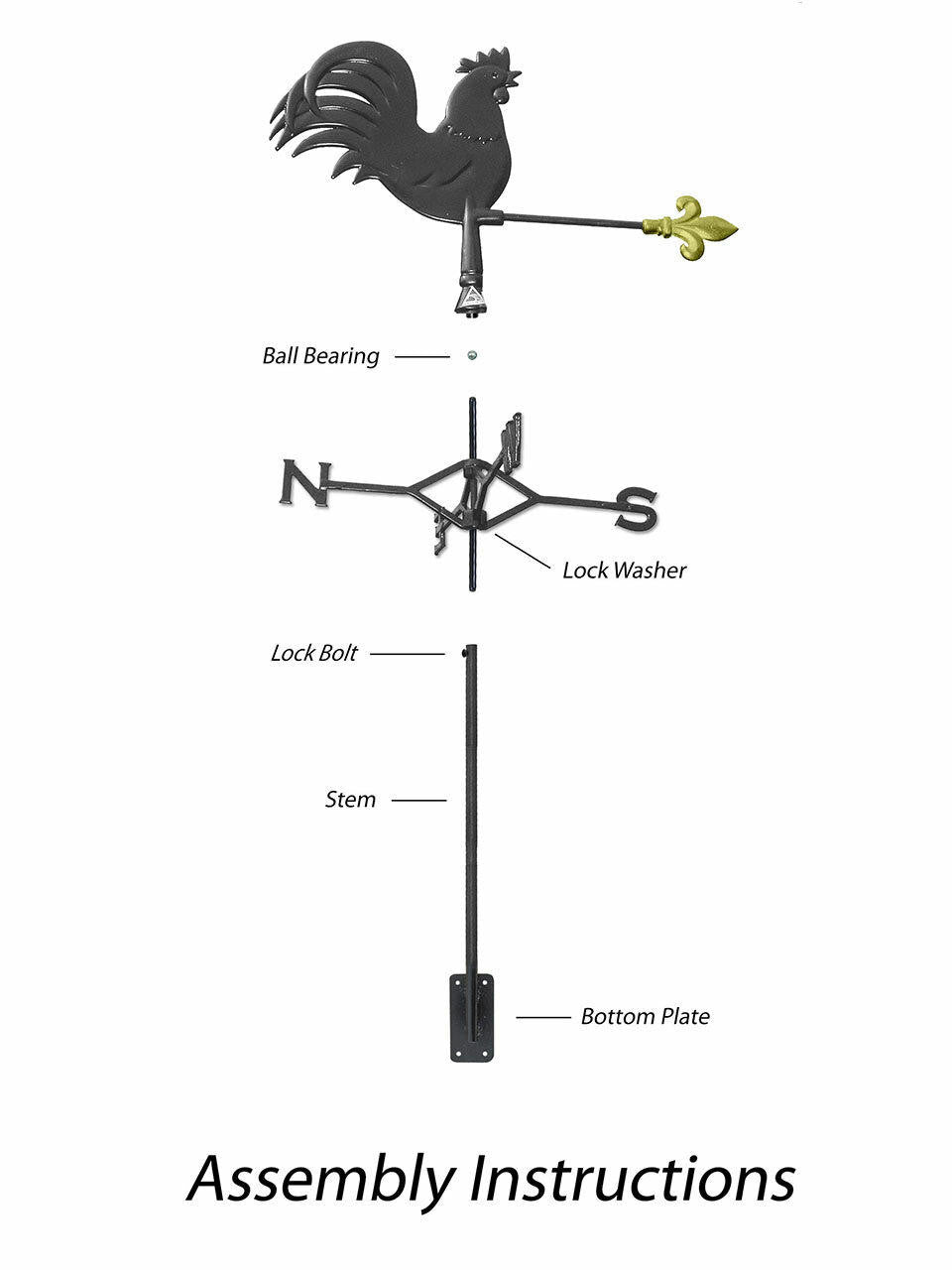 Gubba Weathervane Rooster, classic farm-inspired design for outdoor garden settings — Bugg