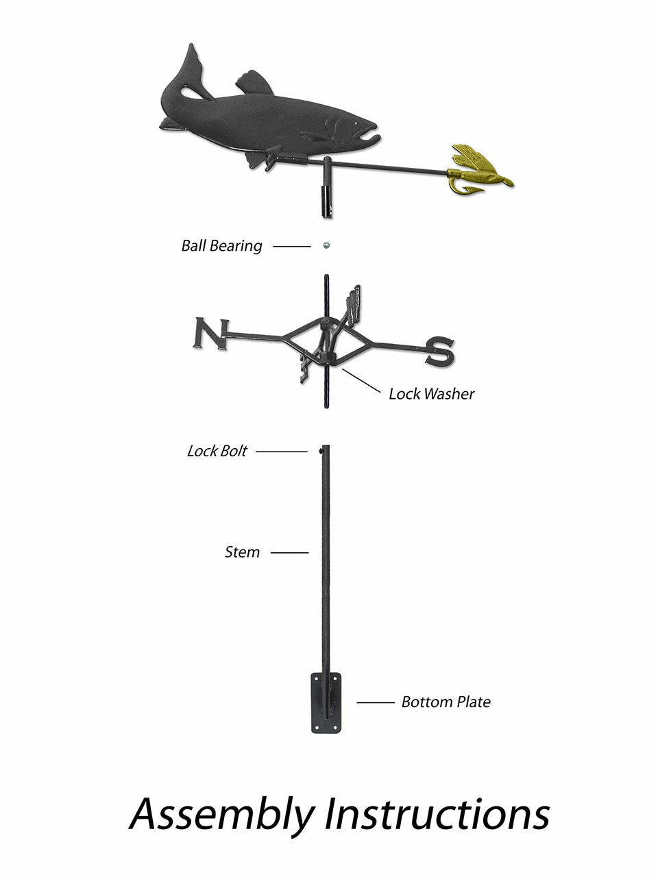 Gubba Weathervane Trout, decorative outdoor weathervane with classic trout fish design — Bugg