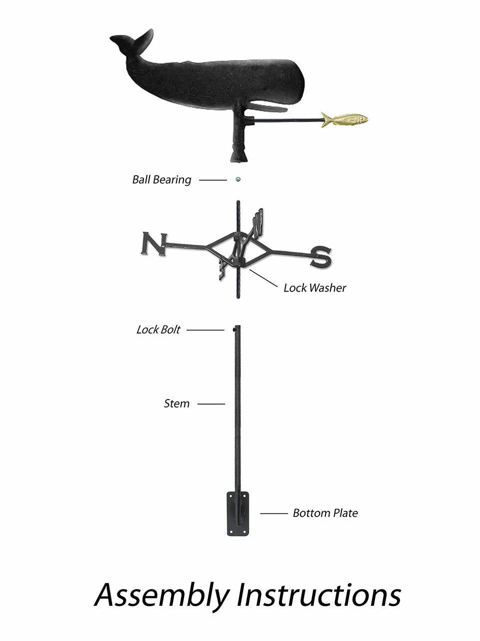 Gubba Weathervane Whale, decorative outdoor weathervane with classic whale design — Bugg