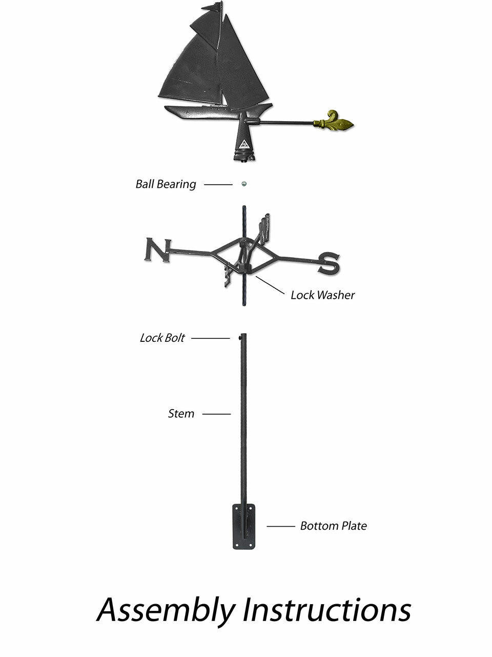 Gubba Weathervane Yacht, decorative outdoor weathervane with classic sailing yacht design — Bugg
