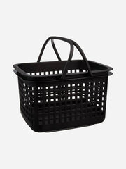 Small black Hachiman basket with lid, made of durable material, designed for stylish storage and organization.