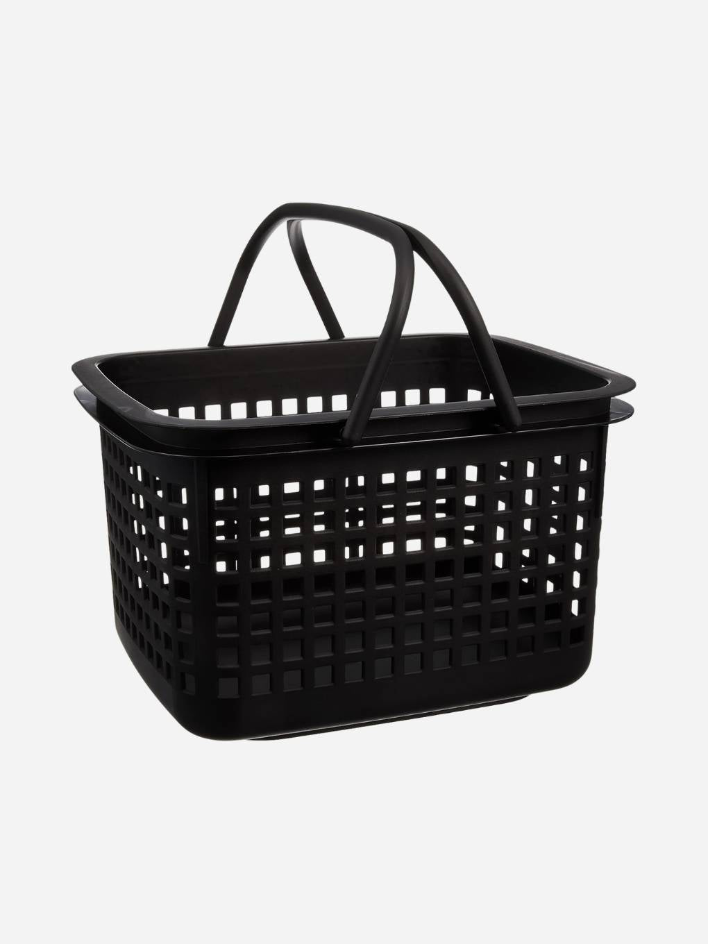 Small black Hachiman basket with lid, made of durable material, designed for stylish storage and organization.
