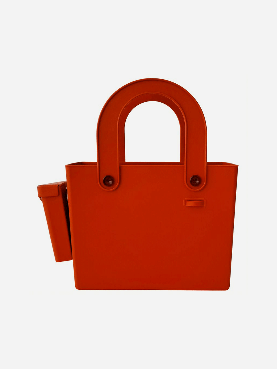 Red Hachiman garden tool bag with multiple compartments and handles for easy organization and transport of gardening tools.