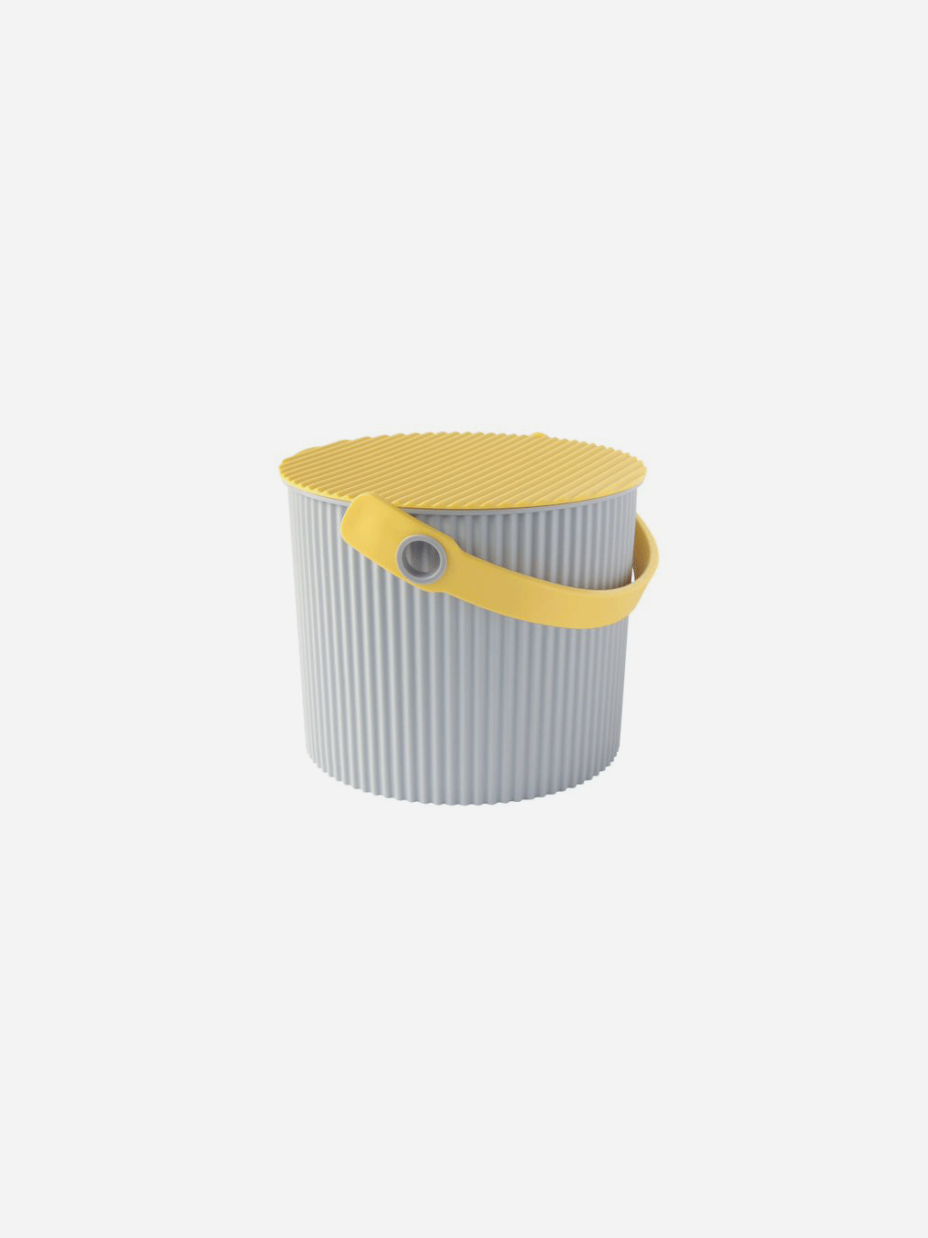 Grey Hachiman Omnioutil Super Bucket in medium size, 8 liters, shown with handles and sturdy construction for versatile use