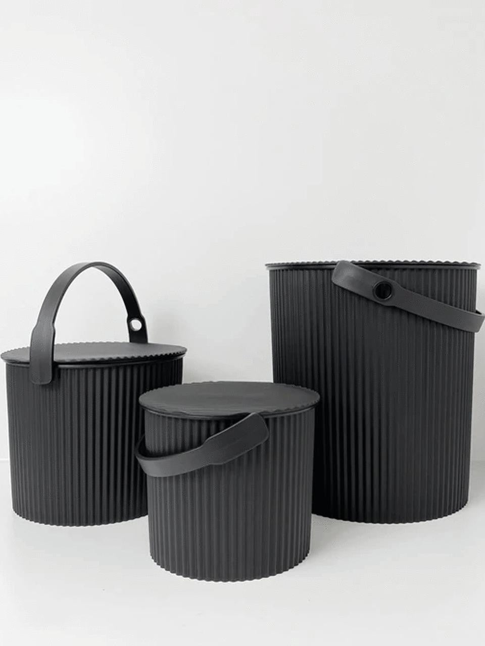 Hachiman Omnioutil Super Bucket in black, 20L, 3 sizes, large plastic utility bucket with sturdy handle for cleaning and storage.