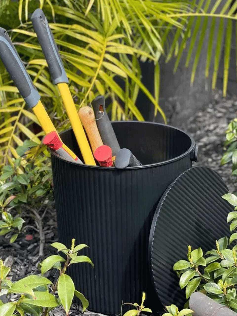 Hachiman Omnioutil Super Bucket Black in large 20L size, durable plastic container for versatile use and storage.