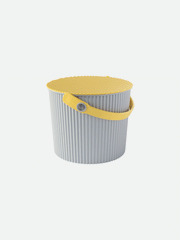 Hachiman Omnioutil Super Bucket in grey, medium size 8L, versatile plastic bucket with ergonomic handle for cleaning and storage.