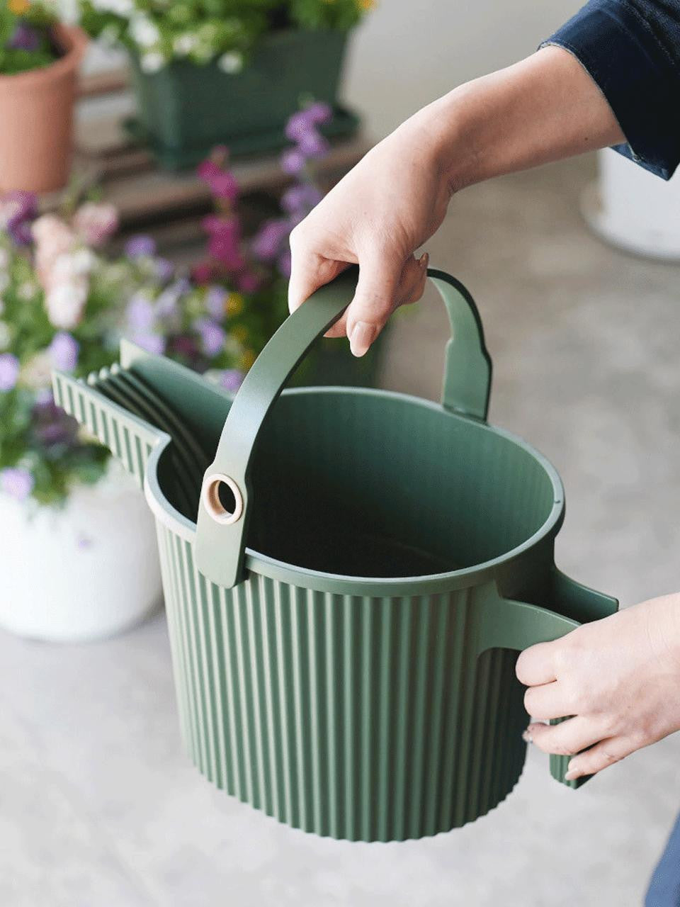 Green Hachiman Garden Beetle Watering Can with a 1.5L capacity, featuring a compact, ergonomic design for easy watering.
