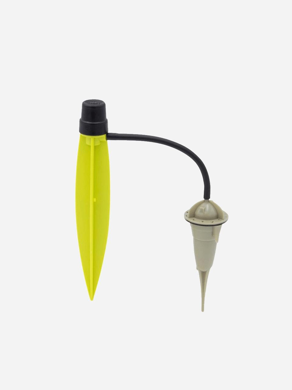 Iriso drip feed bottle watering system for plants, showing a clear plastic bottle attached to a watering tube.