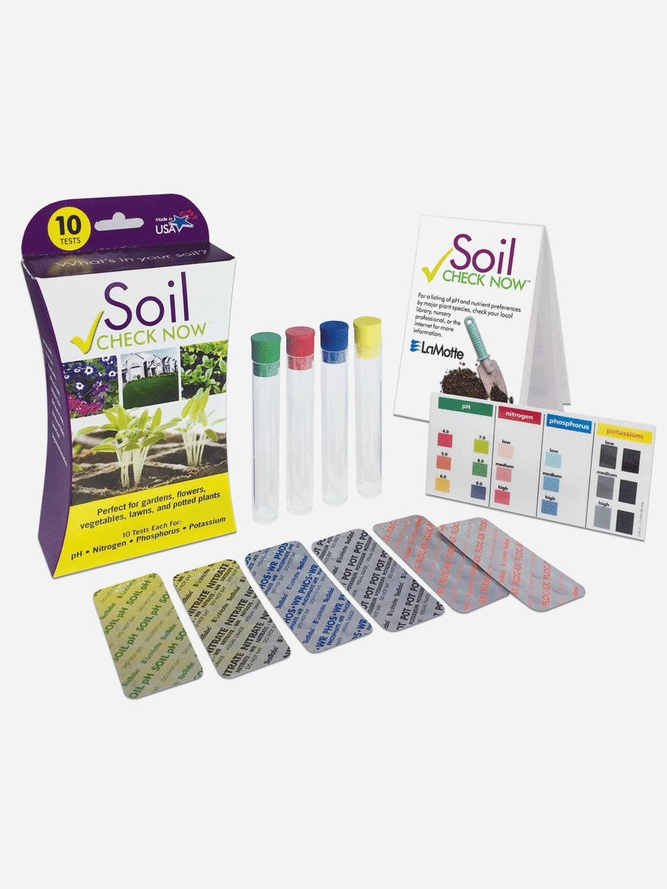 La Motte Soil Check Now Kit with demineralized water bottles for soil testing and analysis.