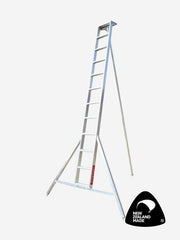 Allite 11-foot straight-top step ladder by Landquip, durable aluminum construction for household or professional use.