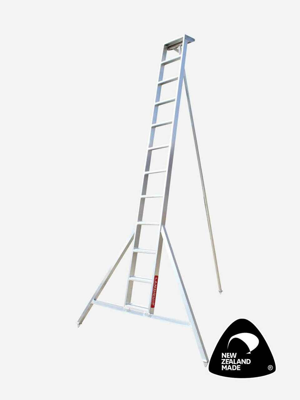 Allite 11-foot straight-top step ladder by Landquip, durable aluminum construction for household or professional use.