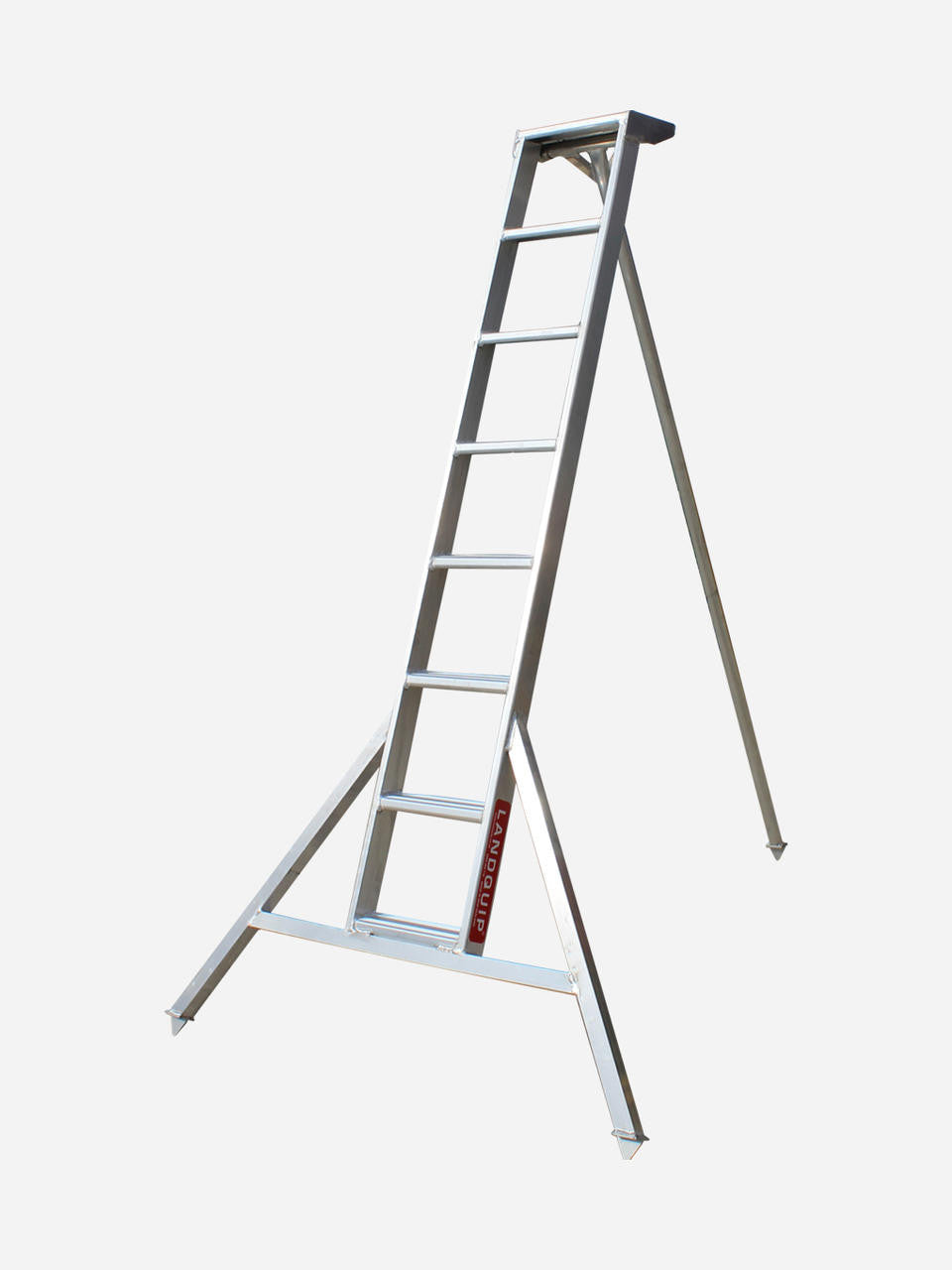 Allite 8-foot (2.44m) straight-top step ladder by Landquip, featuring sturdy aluminum construction and secure top platform.