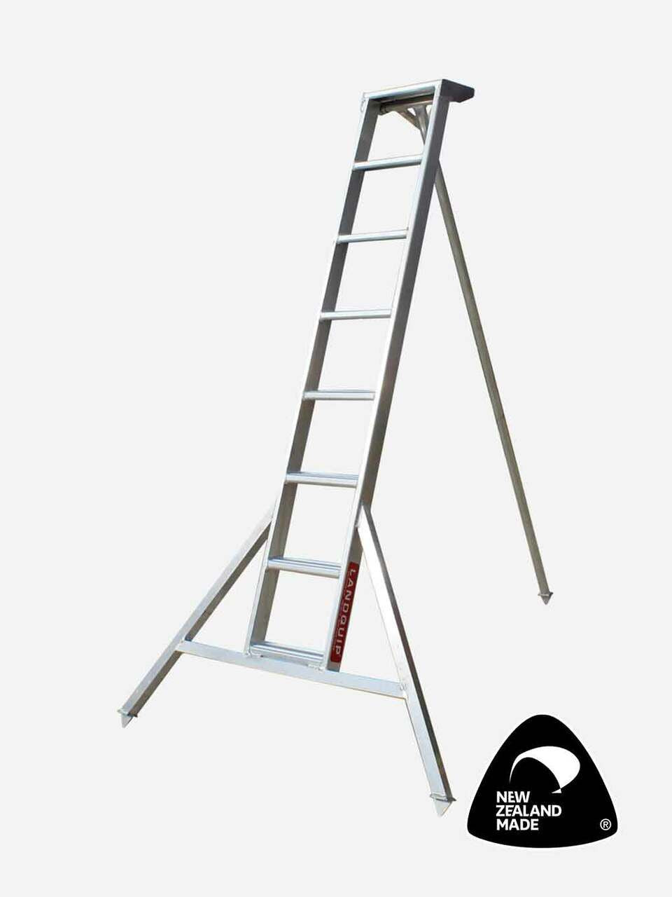 Allite 8-foot (2.44m) straight-top step ladder by Landquip with sturdy aluminum construction and secure top step