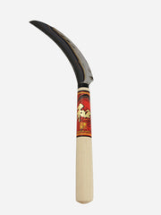 Maruyoshi Flax Cutter with wooden handle and stainless steel blade for efficient flax fiber cutting.