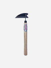 Right-handed Matsuo Hamono garden hoe with a wooden handle and sturdy metal blade for gardening and soil cultivation.