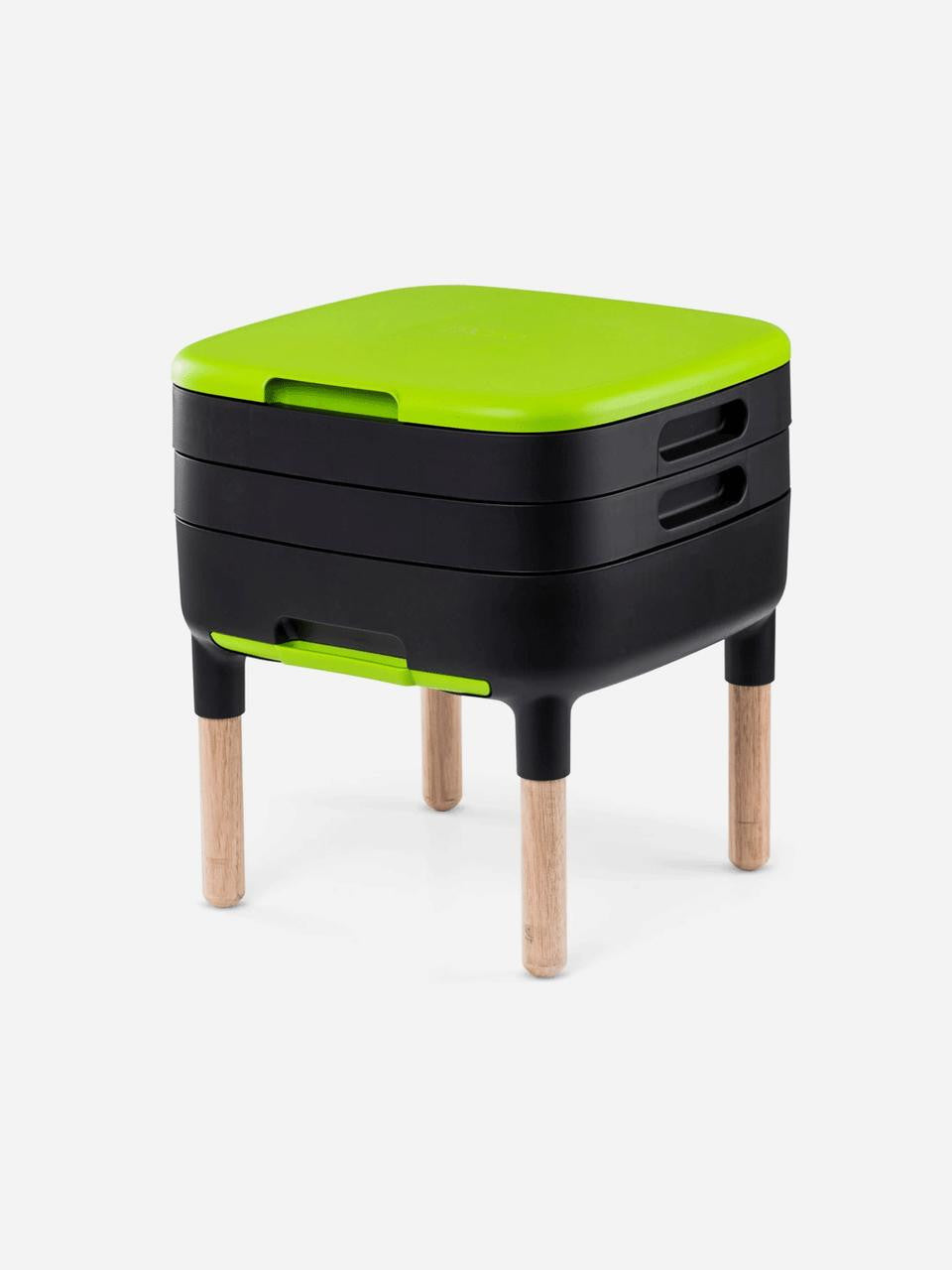 Set of Maze wooden legs designed for worm farms, providing stable support and elevation for optimal composting.