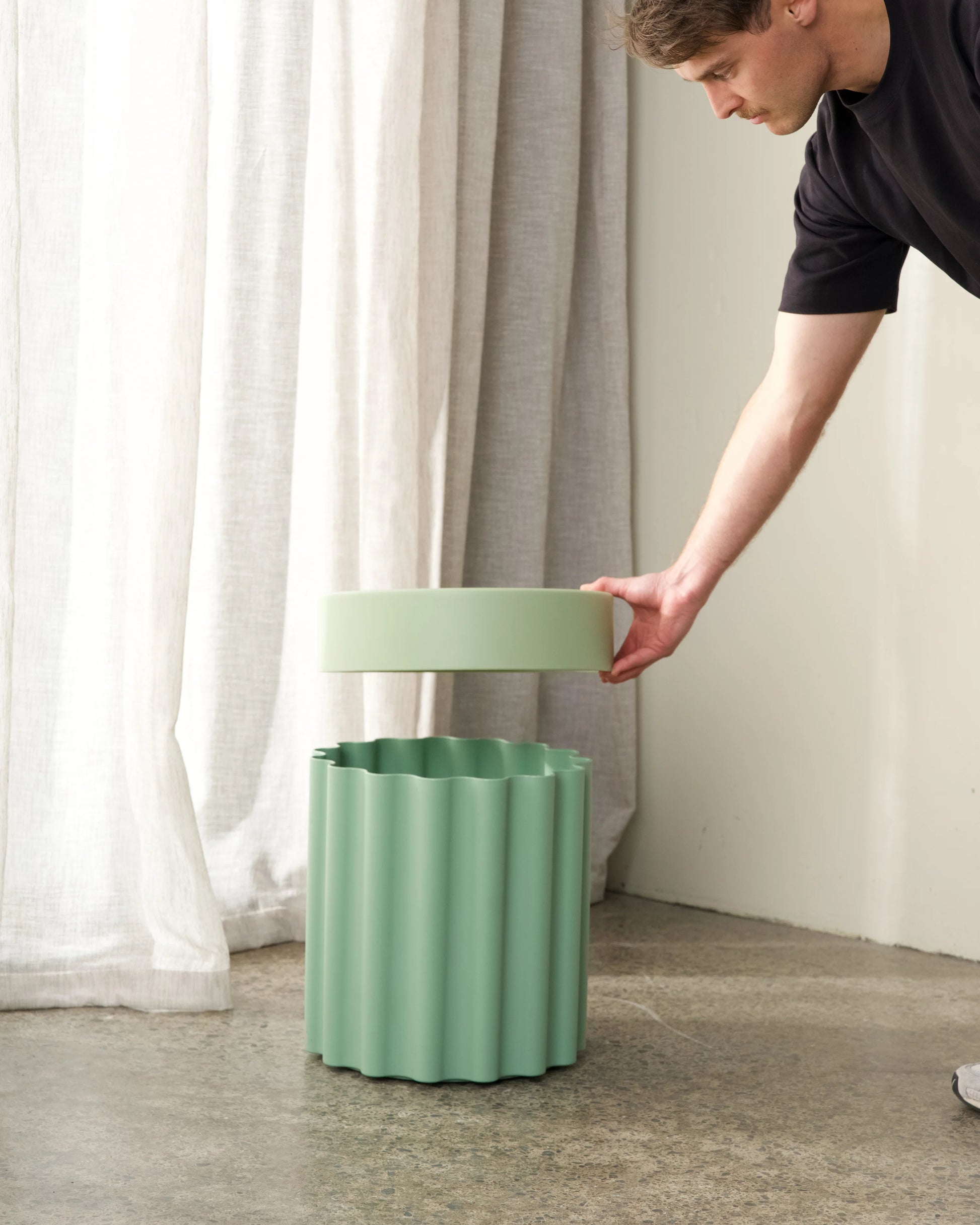 Grey Harry Bucket by Ned Collections, stylish woven storage basket with a sturdy handle for organization and decor.
