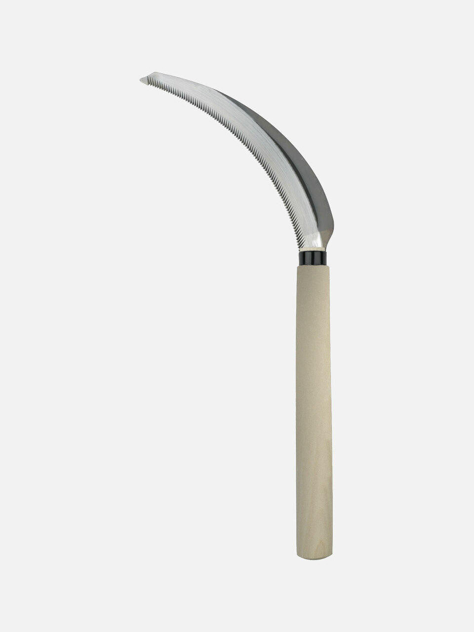 Herbaceous Sickle by Niwaki shown with a curved metal blade and wooden handle, designed for gardening and plant care.