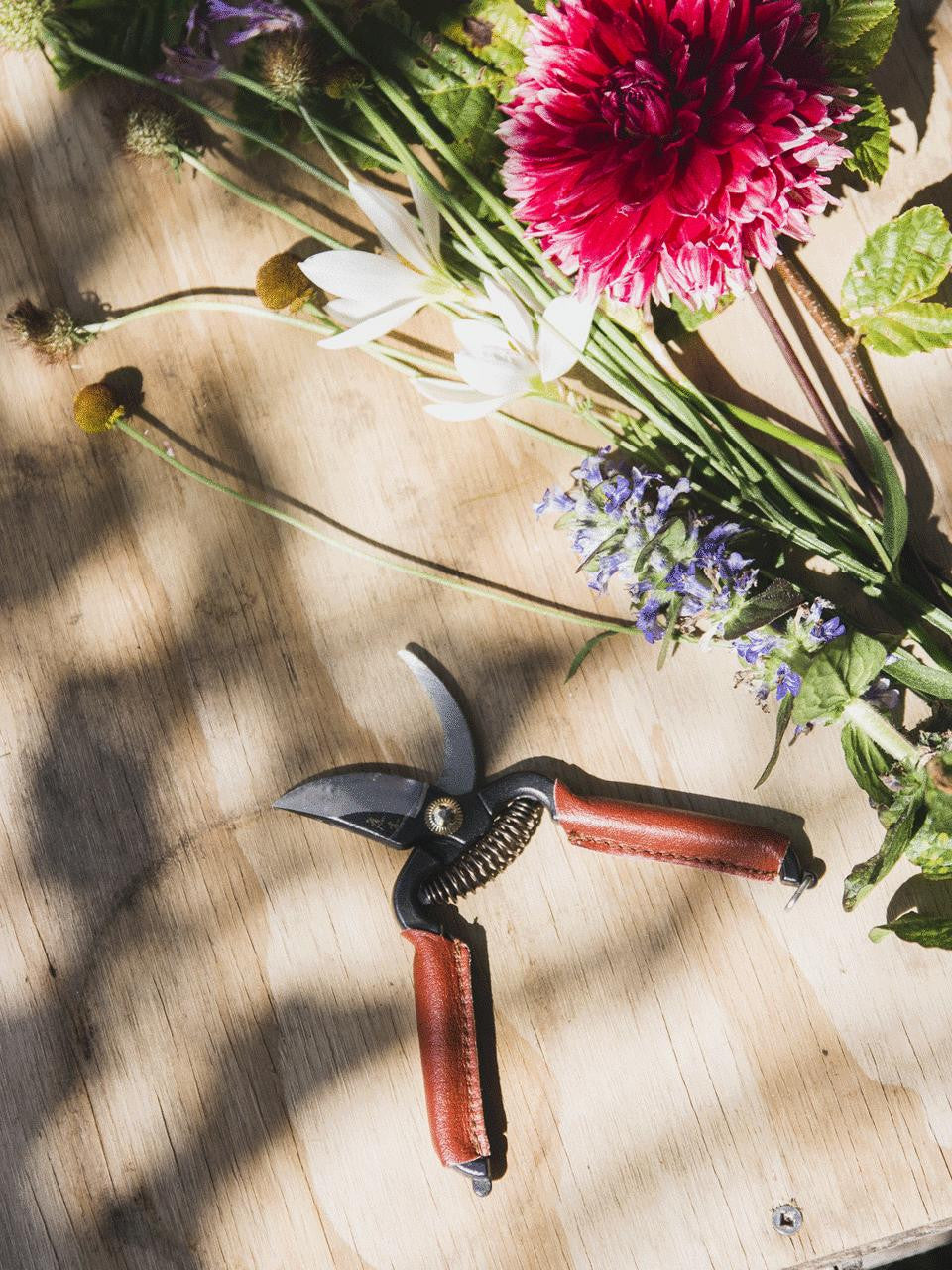 Toyama Hamono T-33 Mini Secateurs with ergonomic handles and sharp blades for precise pruning of small branches and plants.