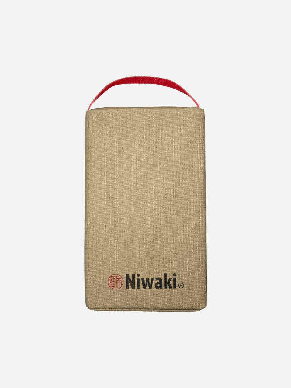 Niwaki kneeler with padded cushion and wooden handles, ideal for gardening comfort and support during outdoor tasks.