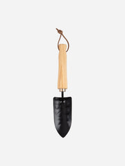 Niwaki Moku Trowel with wooden handle and metal blade, ideal for gardening and planting tasks.