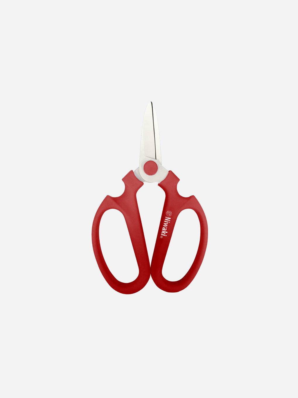 Niwaki Sakagen flower scissors with pink handles, designed for precise pruning of delicate flowers and stems.