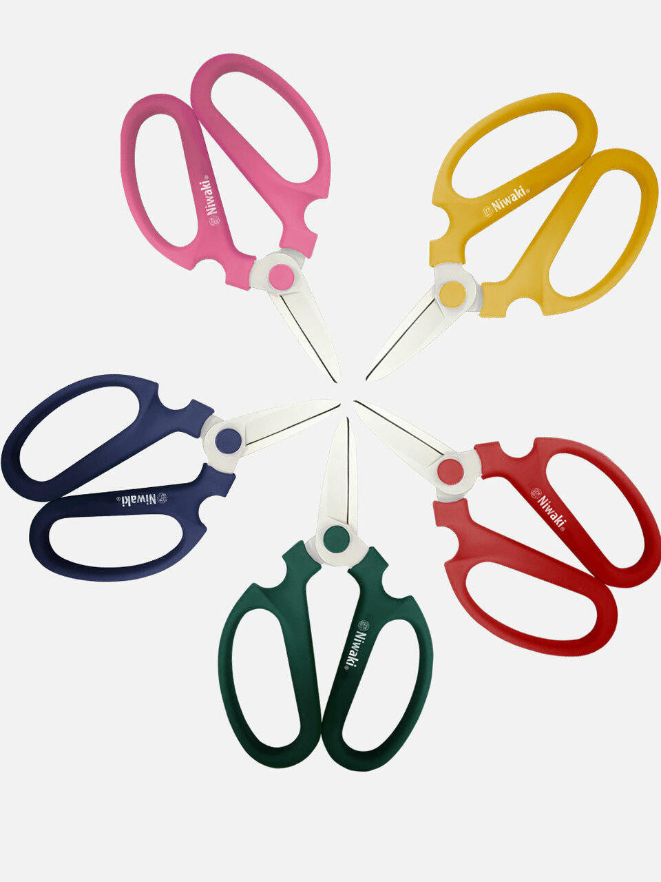 Niwaki Sakagen flower scissors with pink handles, designed for precise pruning and floral arrangements.