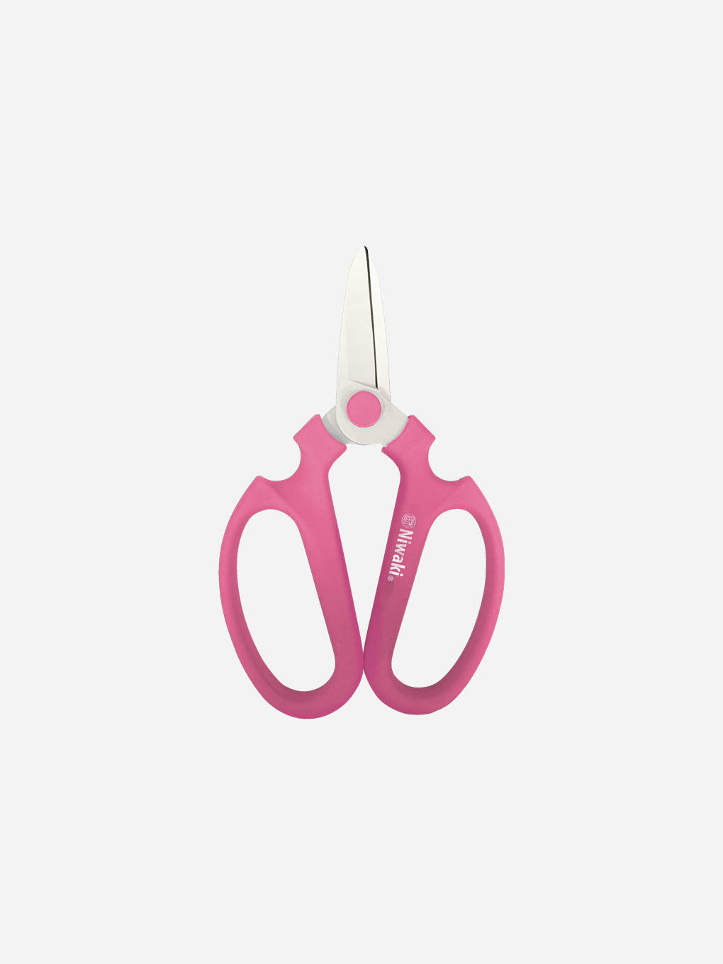 Niwaki Sakagen flower scissors with pink handles, sharp blades for precise floral cutting, ideal for gardening and floral arrangements.