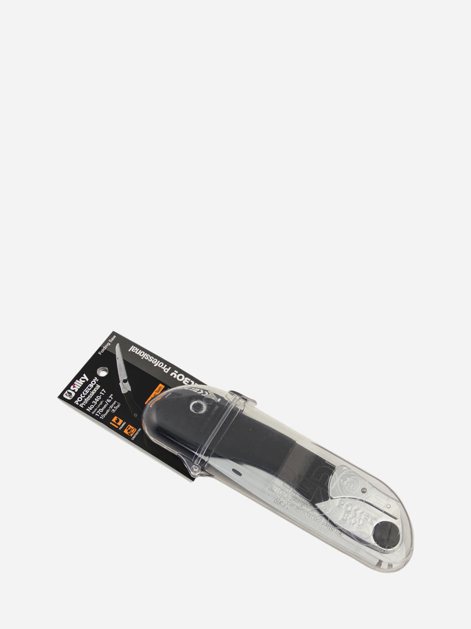 Silky POCKETBOY 170mm folding saw with medium teeth, compact design, and ergonomic handle for outdoor cutting tasks.