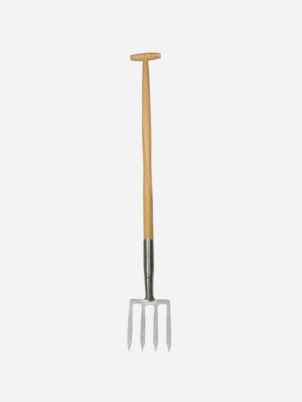 Sneeboer Border Fork 4 Tine Luxe with wooden handle and stainless steel tines, ideal for gardening and planting tasks.