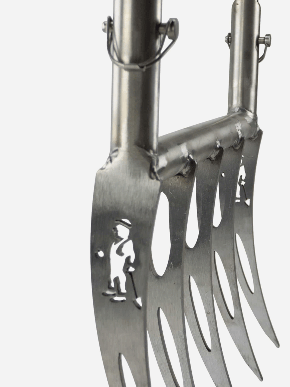 Sneeboer broadfork with wooden handles and metal tines for aerating and loosening garden soil.
