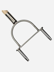 Sneeboer lawn aerator tool with wooden handle and metal tines for aerating and maintaining healthy grass.