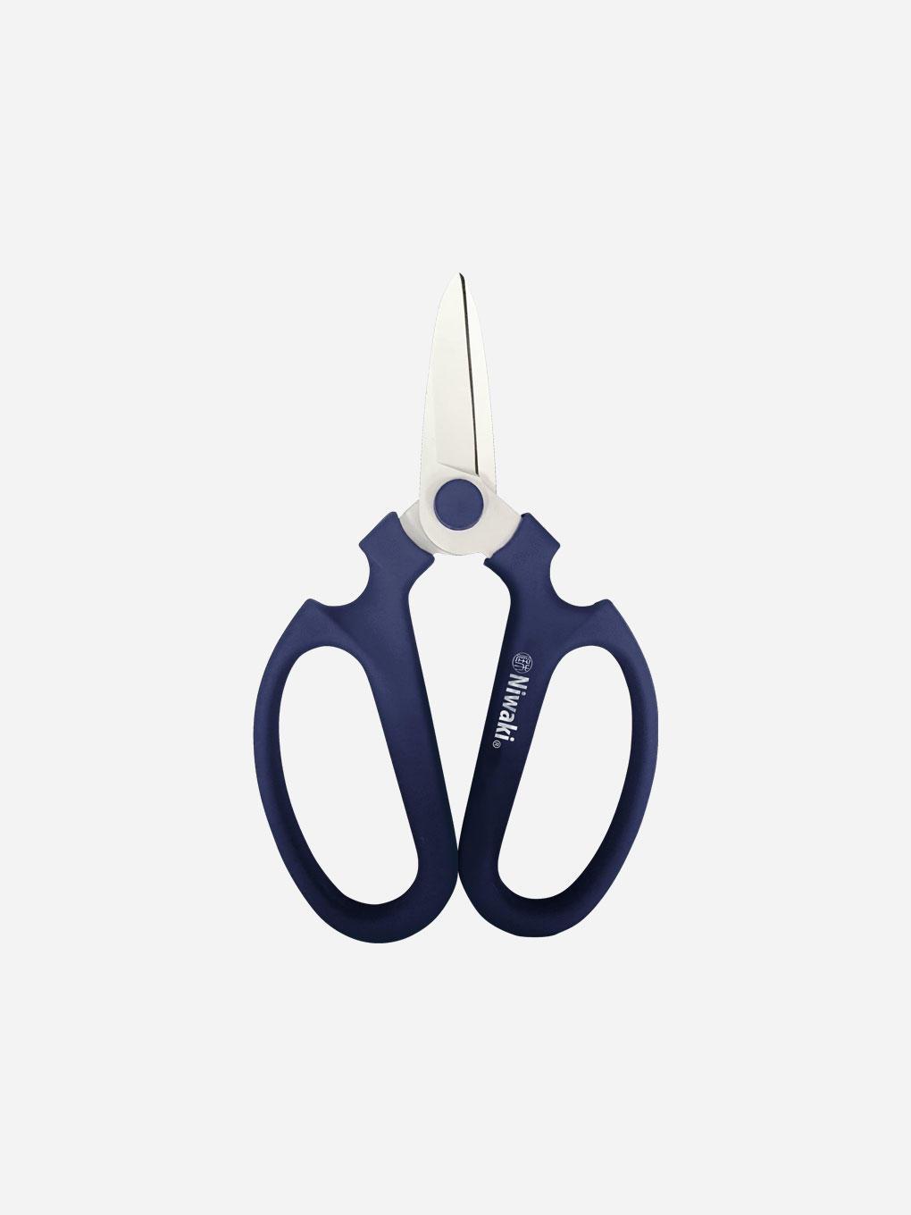 Toyama Hamono Sakagen Flower Scissors, 170mm, blue with sharp blades for precise floral cutting.